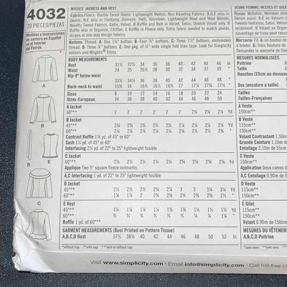 Simplicity Womens. Jacket and vest pattern Sz 16,18,20,22,24 - Picture 3 of 4